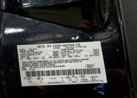 2013 Ford F150 Super Cab from USA, damaged, VIN 1FTFX1EF4DFB52956